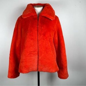 Stradivarius Orange Faux Fur Jacket Medium
